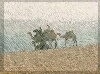 Textured photo of camels in desert with dark border on each edge, low contrast, Joseph, Egypt