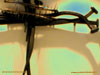 an off center cross made of dark nails against a yellowish background