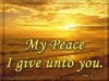 Photo of golden beach at sunset with 'my peace i give unto you' written across sea