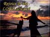 Photo of mother and child playing on beach at sunset with 'rejoice in the Lord always' written across sky