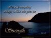 Photo of sunset on rocky shore with 'strenth' and 'I can do everything through him who gives me strength' written on sky