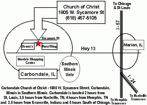 map to Carbondale church of Christ on West Sycamore Street