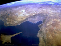 Aerial photo of Asia Minor, in color, unlabelled