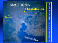 A photo map showing the locations of Thessalonica and Berea.