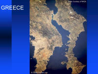 Unlabeled color aerial map of Greece as seen from space