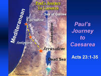 A photo map showing the path of Paul's trip from Jerusalem to Caesarea.