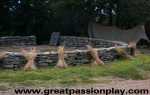 Photo of recreation of threshing place, wheat
