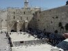 Color photo of the wailing wall, the only remaining part of Herod's temple in Jerusalem.