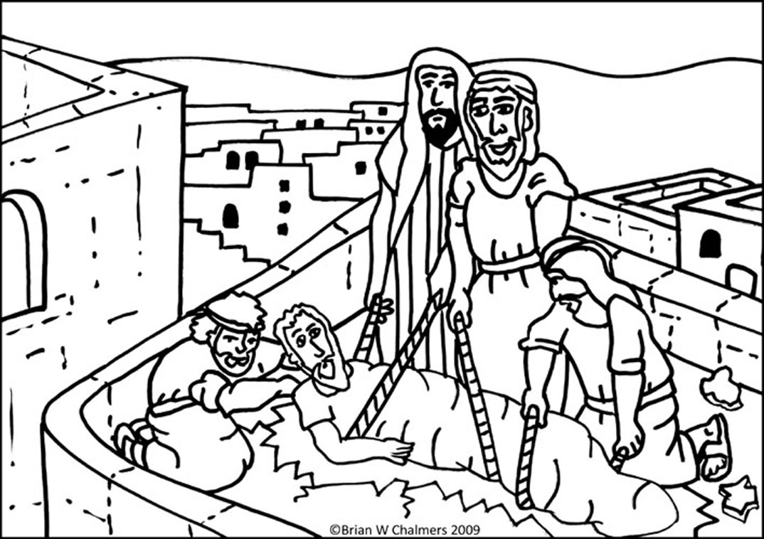 Coloring Page of Hole in Roof Jesus Heals The Paralyzed Man