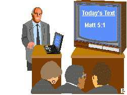 Graphic of preacher using big screen tv to display lesson scriptures.