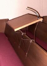 photo of hand made podium which attaches to pew front.